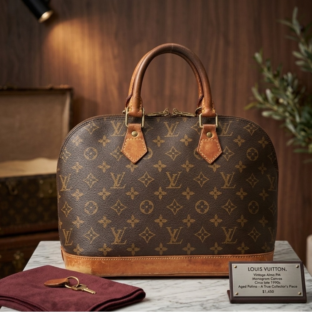 Louis Vuitton Alma PM Monogram Canvas Vintage Handbag COA